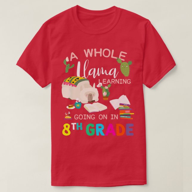 A whole Llama Learning Going On In 8th Grade Back  T-Shirt (Design Front)