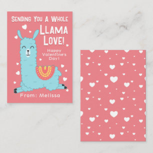A Whole Llama Love Classroom Valentine's Day Note  Card