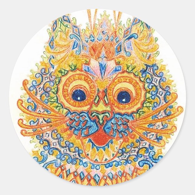 A Wide Eyed Cat, Louis Wain Classic Round Sticker (Front)