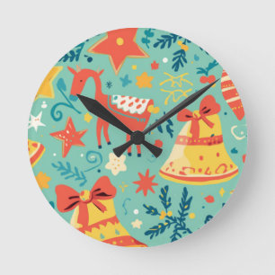 A Wild Christmas pattern Round Clock