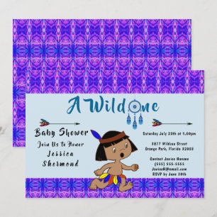 A Wild One Baby Shower Tribal Arrows Abstract Blue Invitation