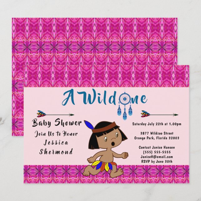 A Wild One Baby Shower Tribal Arrows Abstract Pink Invitation (Front/Back)