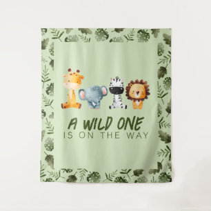 A Wild One Is On The Way Baby Shower Backdrop Tapestry