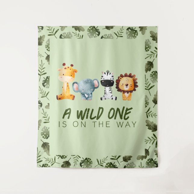 A Wild One Is On The Way Baby Shower Backdrop Tapestry (Front)