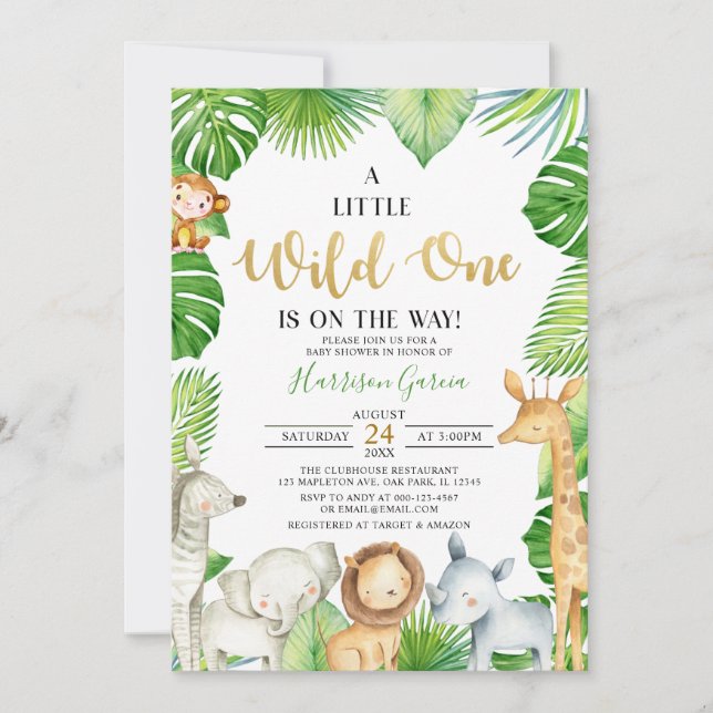 A Wild One Jungle Animals Boy Baby Shower Invitation (Front)