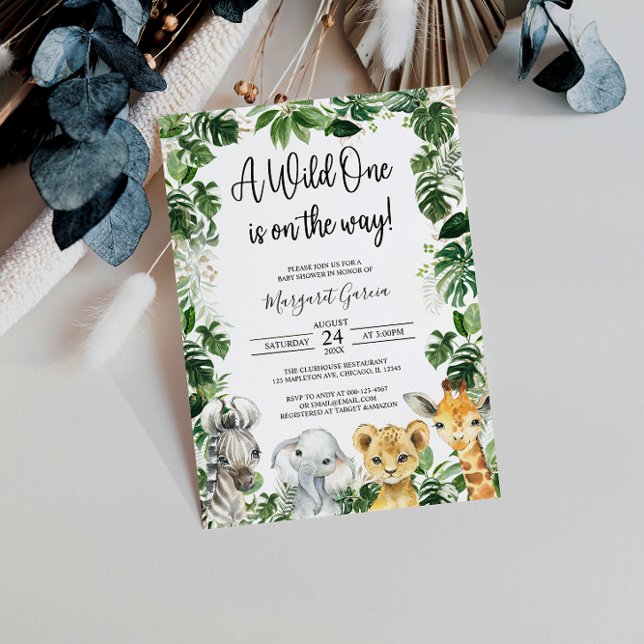 A Wild One Jungle Safari Animals Baby Shower Invitation (Creator Uploaded)