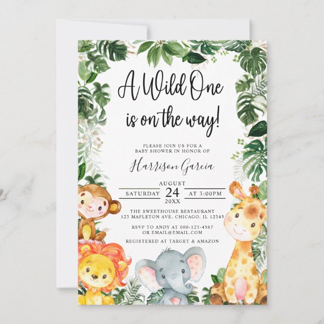 A Wild One Safari Jungle Animals Baby Shower Invit Invitation (Front)