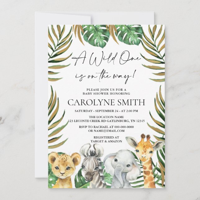 A Wild One Safari Jungle Animals Baby Shower Invitation (Front)