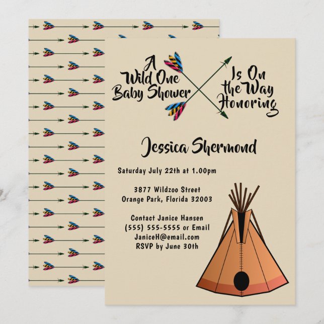 A Wild One Tribal Arrows & Teepee Tent Baby Shower Invitation (Front/Back)