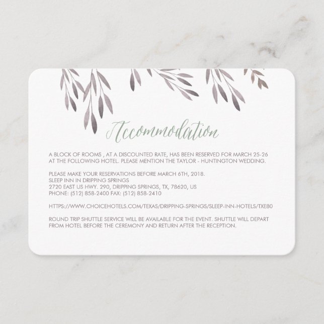 A Wildflower Wedding Hotel Enclosure Card (Front)