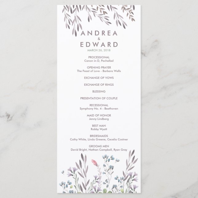 A Wildflower Wedding Program Programme (Front)