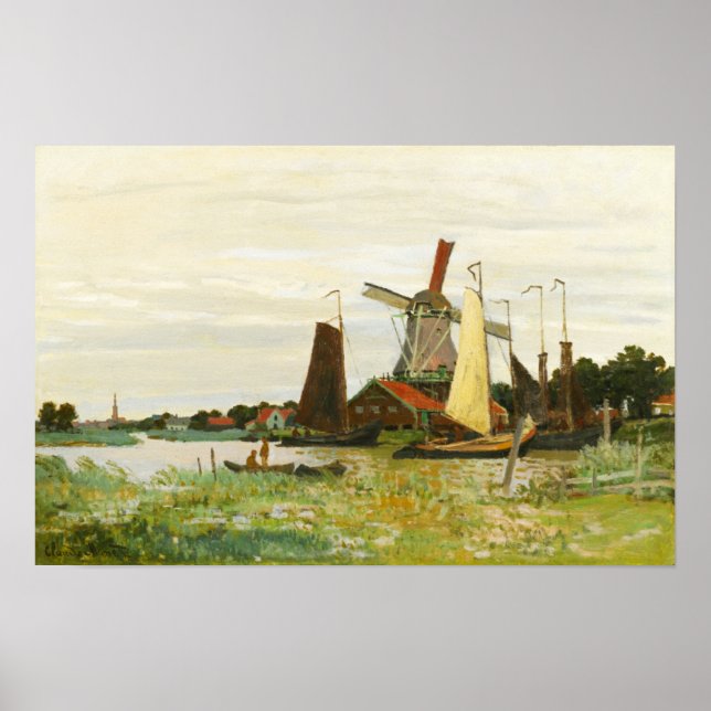 A Windmill at Zaandam Claude Monet    Poster (Front)