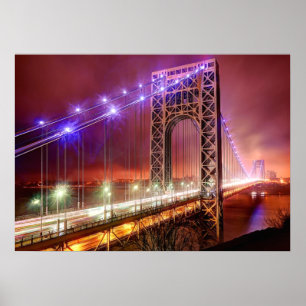 A windy and rainy evening view from Fort Lee Poster