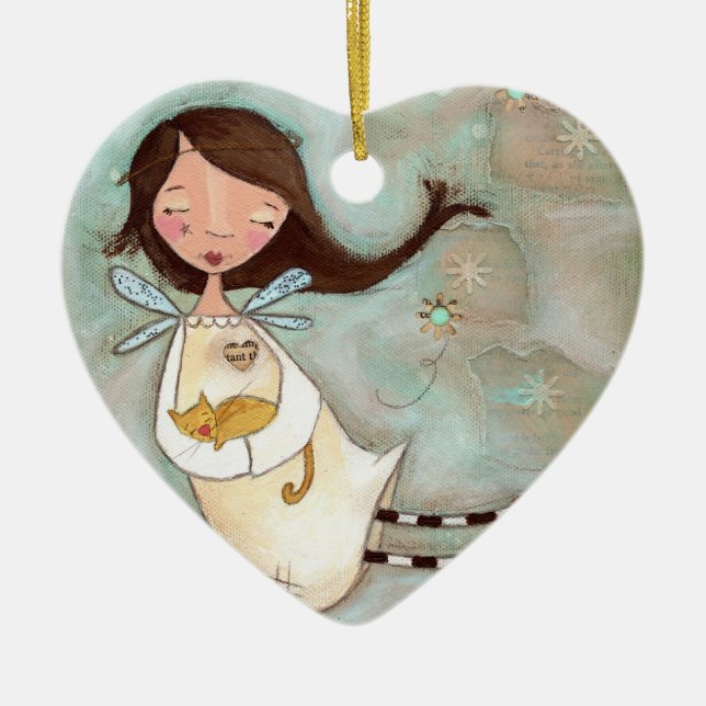 A Wing and A Purr Ceramic Tree Decoration (Front)