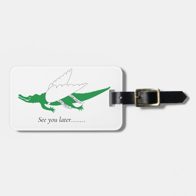A Winged Green Alligator Luggage Tag (Front Horizontal)