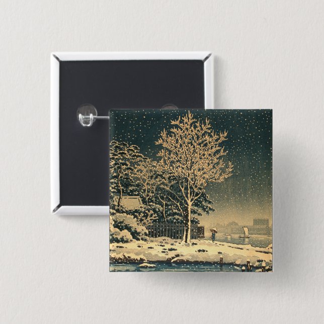 A Winter Day on Sumida River in Japan 15 Cm Square Badge (Front & Back)