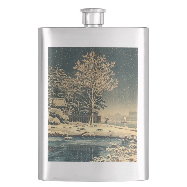 A Winter Day on Sumida River in Japan Hip Flask (Front)