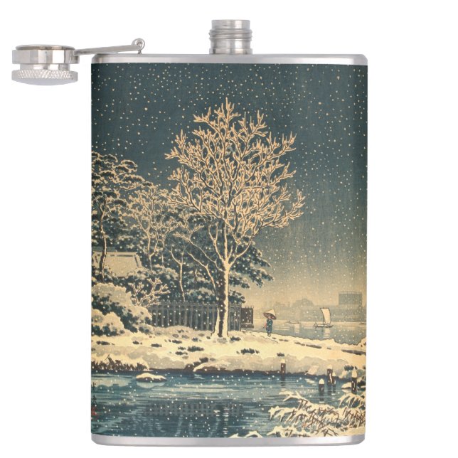 A Winter Day on Sumida River in Japan Hip Flask (Opened)