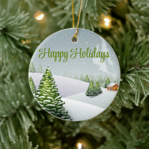 A winter day with a Christmas tree covered snow Ceramic Tree Decoration