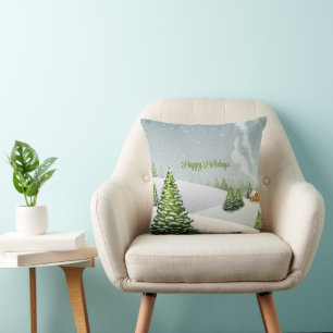 A winter day with a Christmas tree covered snow Cushion