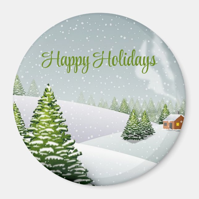 A winter day with a Christmas tree covered snow Magnet (Front)