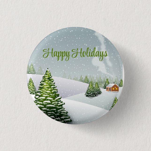 A winter day with a Christmas tree covered snow Sq 3 Cm Round Badge (Front)