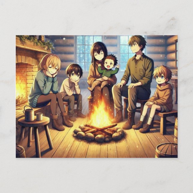 A winter family gathering holiday postcard (Front)