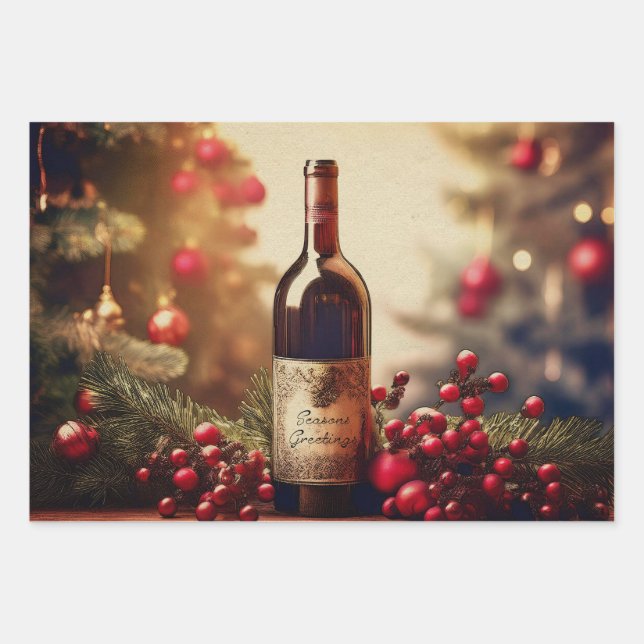 A Winter Holiday Gift of Wine Wrapping Paper Sheet (Front)