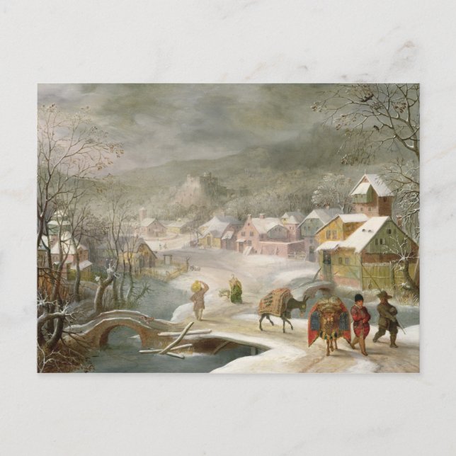 A Winter Landscape with Travellers on a Path Postcard (Front)