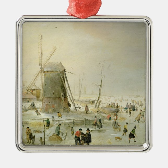 A winter scene with skaters by a windmill metal tree decoration (Front)