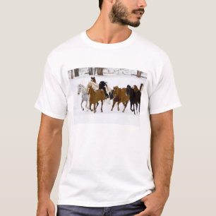 A winter scenic of running horses T-Shirt