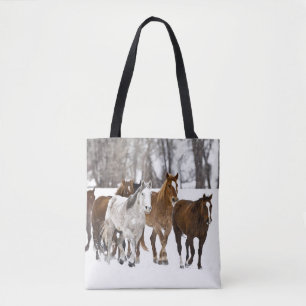 A winter scenic of running tote bag