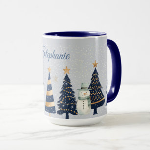 A Winter Wonderland - Two Snowmen - Blue and Gold Mug