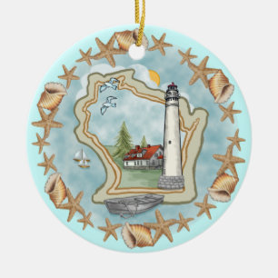 A Wisconsin Shells Lighthouse Ornament
