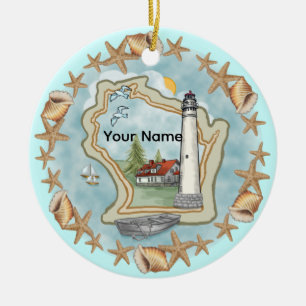 A Wisconsin Shells Lighthouse Ornament
