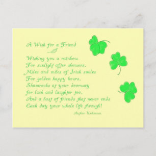 A Wish for a Friend-Irish Poem+Shamrocks Postcard