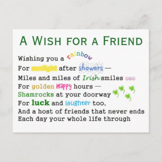 A Wish for a Friend St. Patrick's Day Postcard