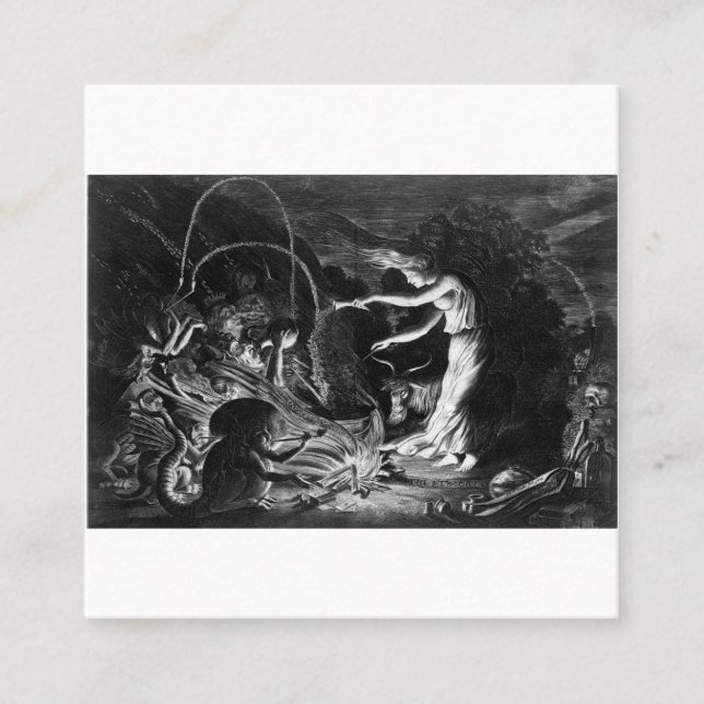 A Witch At Her Cauldron Surrounded By J Wellcome Square Business Card (Front)