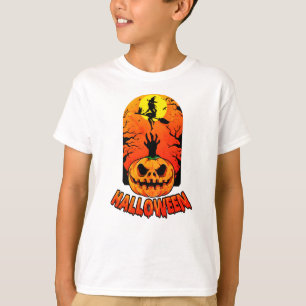 A Witch Flying Broom with Cat against Full Moon T-Shirt