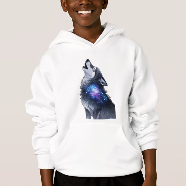 A wolf howling at a starry galaxy (Front)