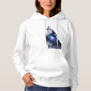 A wolf howling at a starry galaxy hoodie