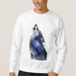 A wolf howling at a starry galaxy sweatshirt