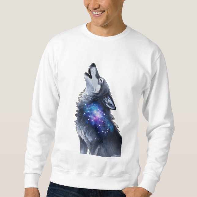 A wolf howling at a starry galaxy sweatshirt (Front)