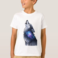 A wolf howling at a starry galaxy
