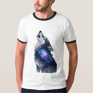 A wolf howling at a starry galaxy T-Shirt