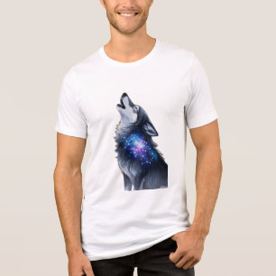 A wolf howling at a starry galaxy Tri-Blend shirt