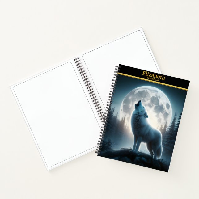 A wolf howls to the full moon in a serene night notebook (Inside)