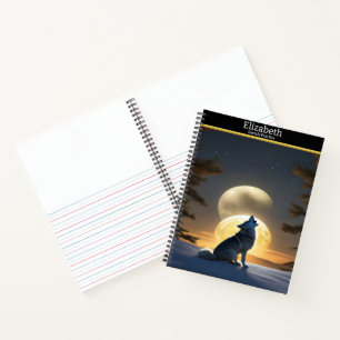 A wolf howls under the luminous moonlit sky notebook