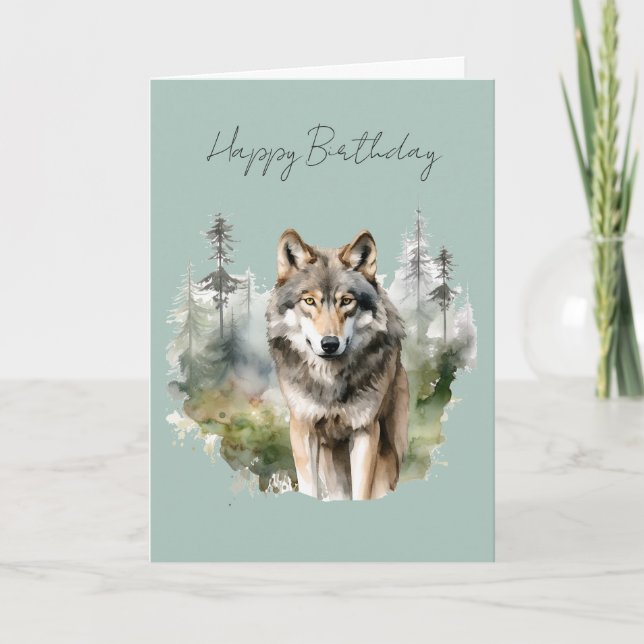 A Wolf in a Forest Birthday Card #1 (Front)