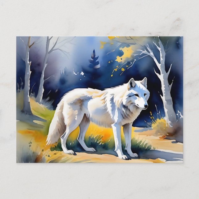 A wolf in a forest watercolor painting postcard (Front)